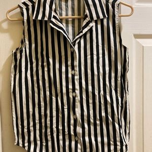 Basic Editions Petite cotton button-down Sleeveless Shirt b&w stripes
